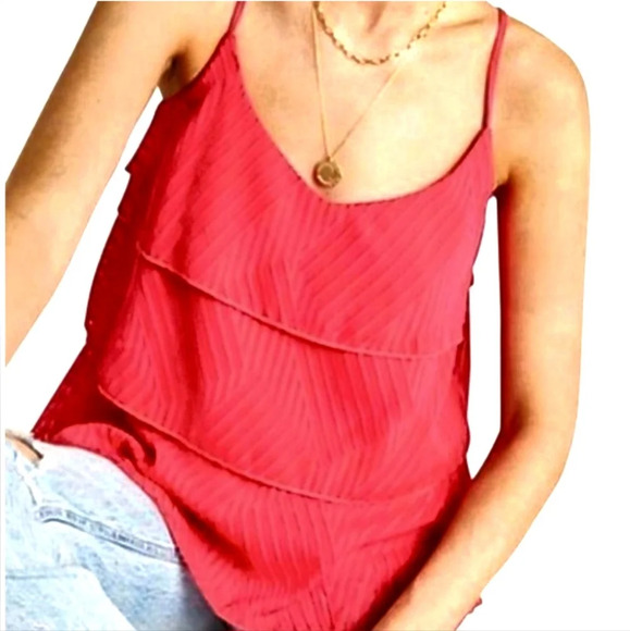 Amadi Anthropologie Women's Size Small Dark Pink Textured Layered Tank New w Tag - Picture 1 of 10